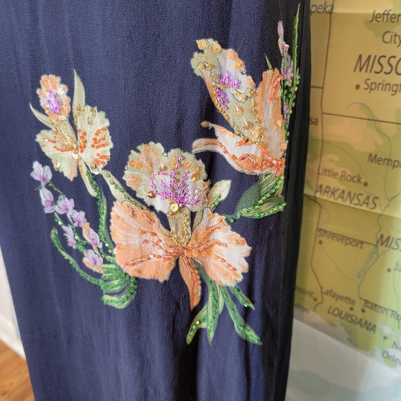 Robbie Bee 100% Silk floral Navy Sleeveless Dress Size 10 - Picture 2 of 14